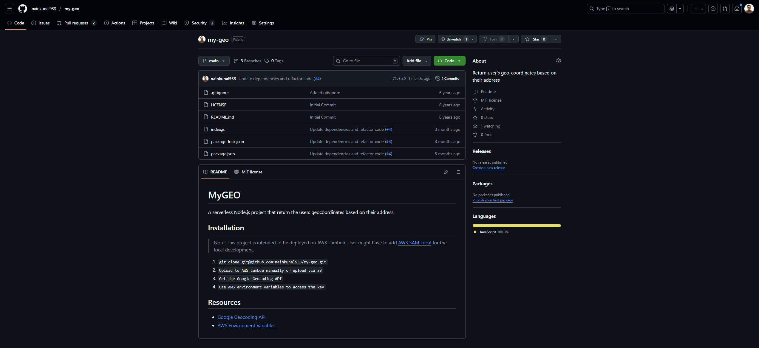 A serverless function that gives back a users geo coordinates using the Google Geocoding API.